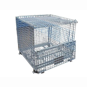 Peterack Galvanized Steel Foldable Rolling Storage Pallet Cage Mesh Box Wire Container for Warehouse